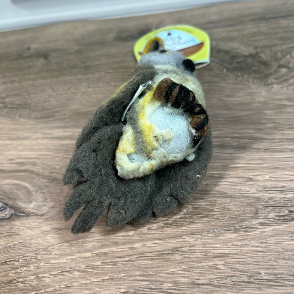 Wild Woolies Great Horned Owl Ornament Brown Yellow Felted Wool Fair Trade NEW - Picture 4 of 9